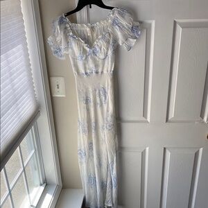 White and Light Blue Floral Maxi Dress by Lulus Here Comes the Sun